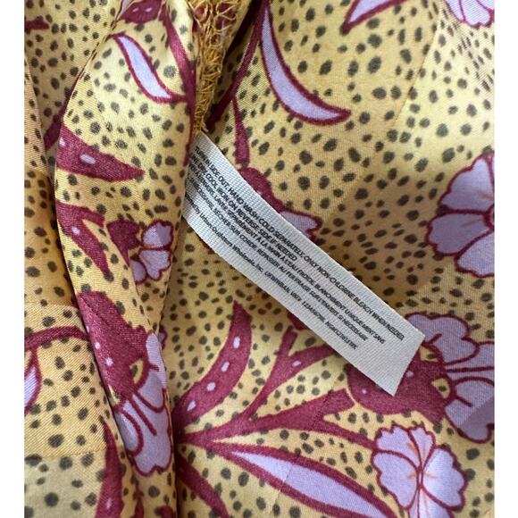 Free People Intimately Pajama Party Satin Gold Floral Set Sz L - Picture 9 of 10